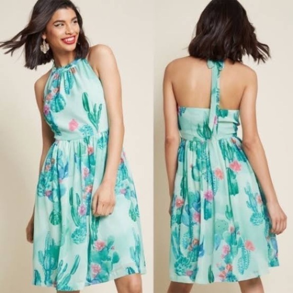 ModCloth Chiffon Cactus Dress - Picture 1 of 11
